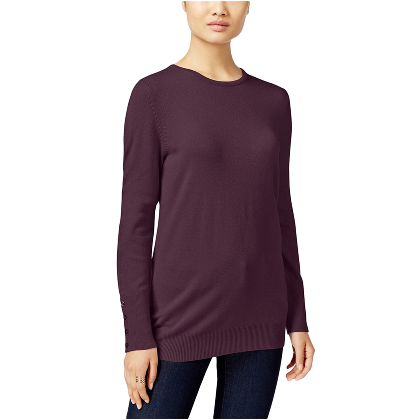 JM Collection Women's Button-Cuff Crewneck Sweater Purple Size Extra Large