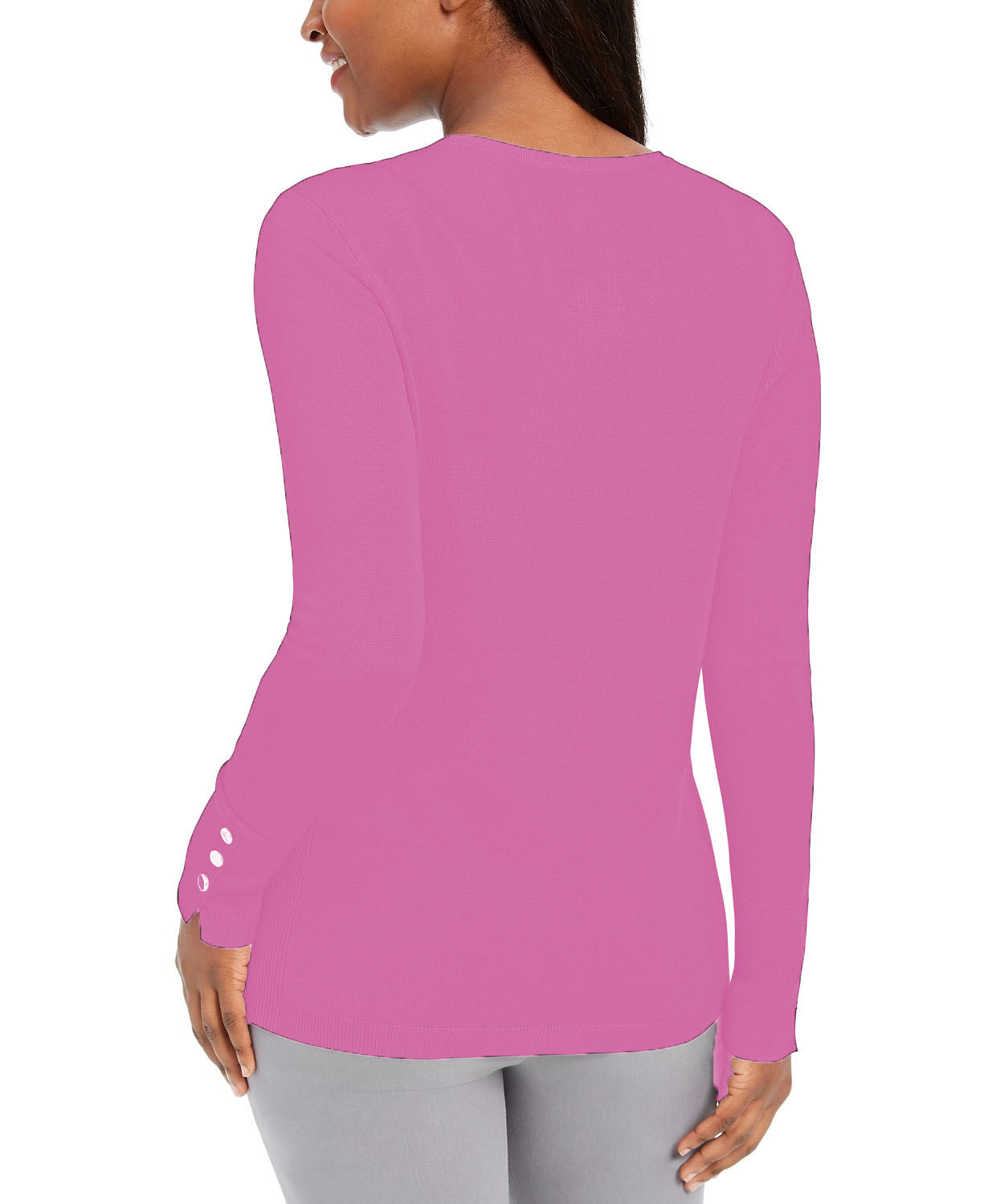 JM Collection Women's Button-Sleeve Crew-Neck Sweater Pink Size X-Large