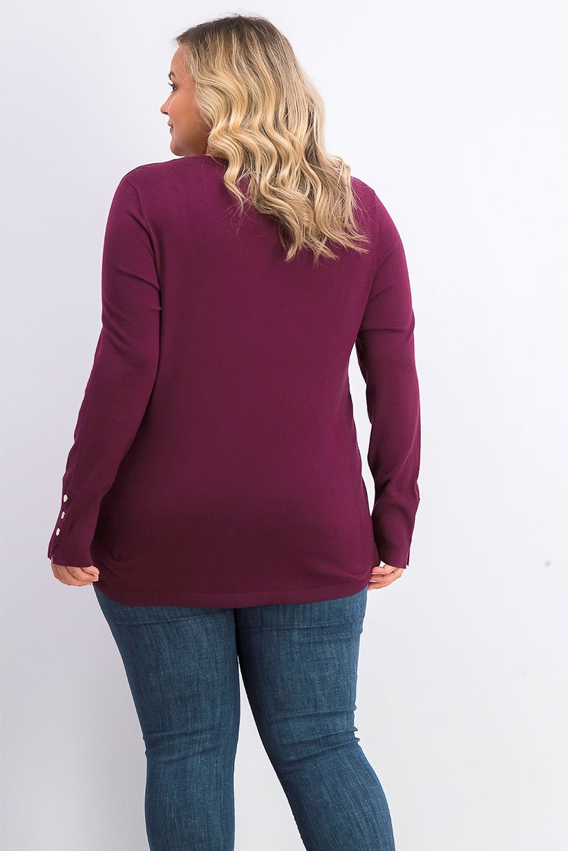 JM Collection Women's Collection Button-Cuff Crewneck Sweater  Medium Red Size Large