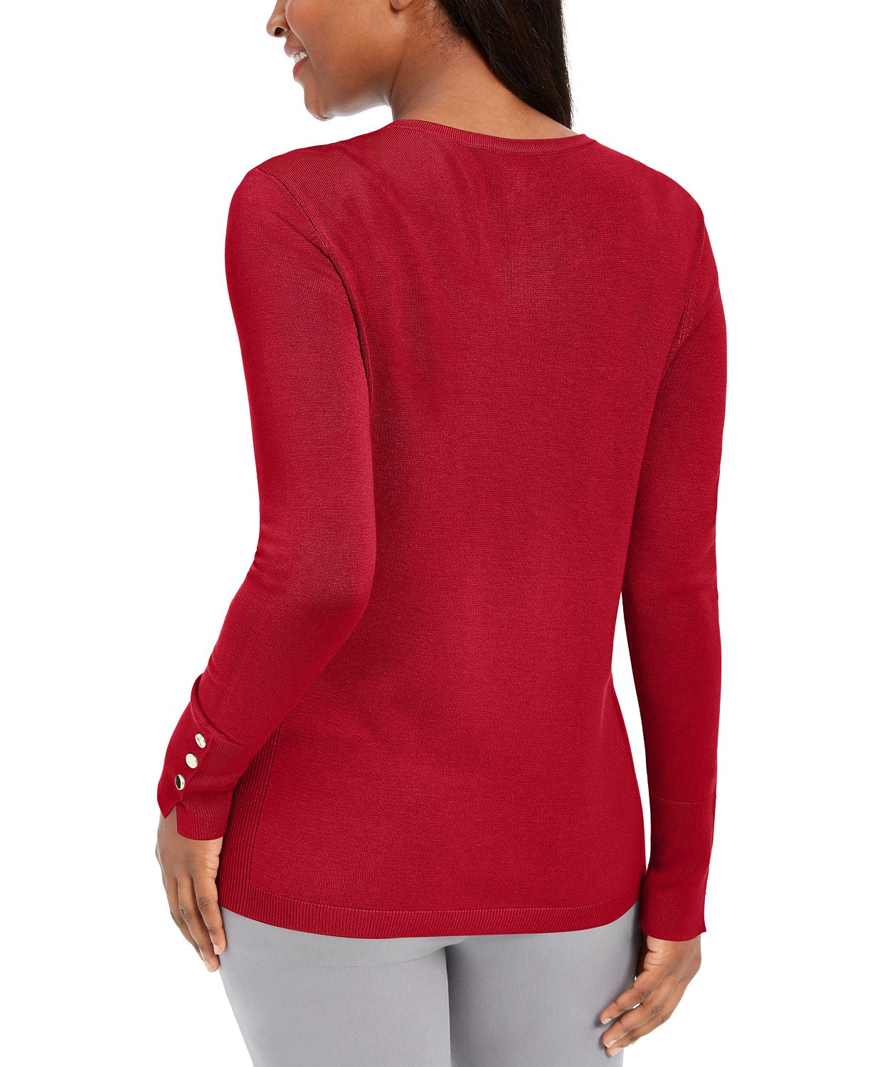 JM Collection Women's Button-Cuff Crewneck Sweater Wine Size Extra Large