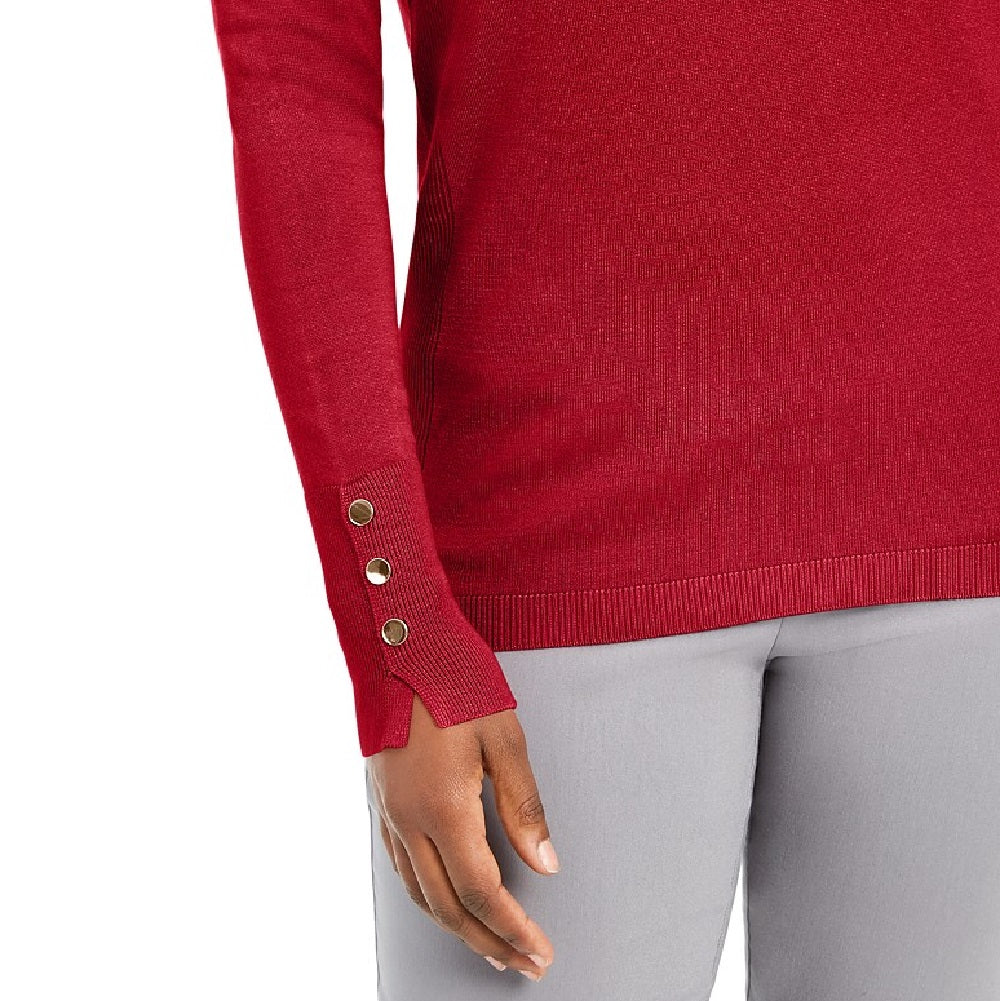 JM Collection Women's Button-Cuff Crewneck Sweater Wine Size Extra Large