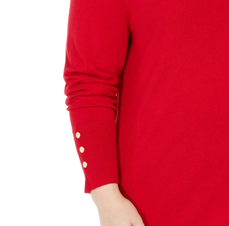 JM Collection Women'sCollection Plus Size Button-Cuff V-Neck Sweater  Red Size 2 Extra Large