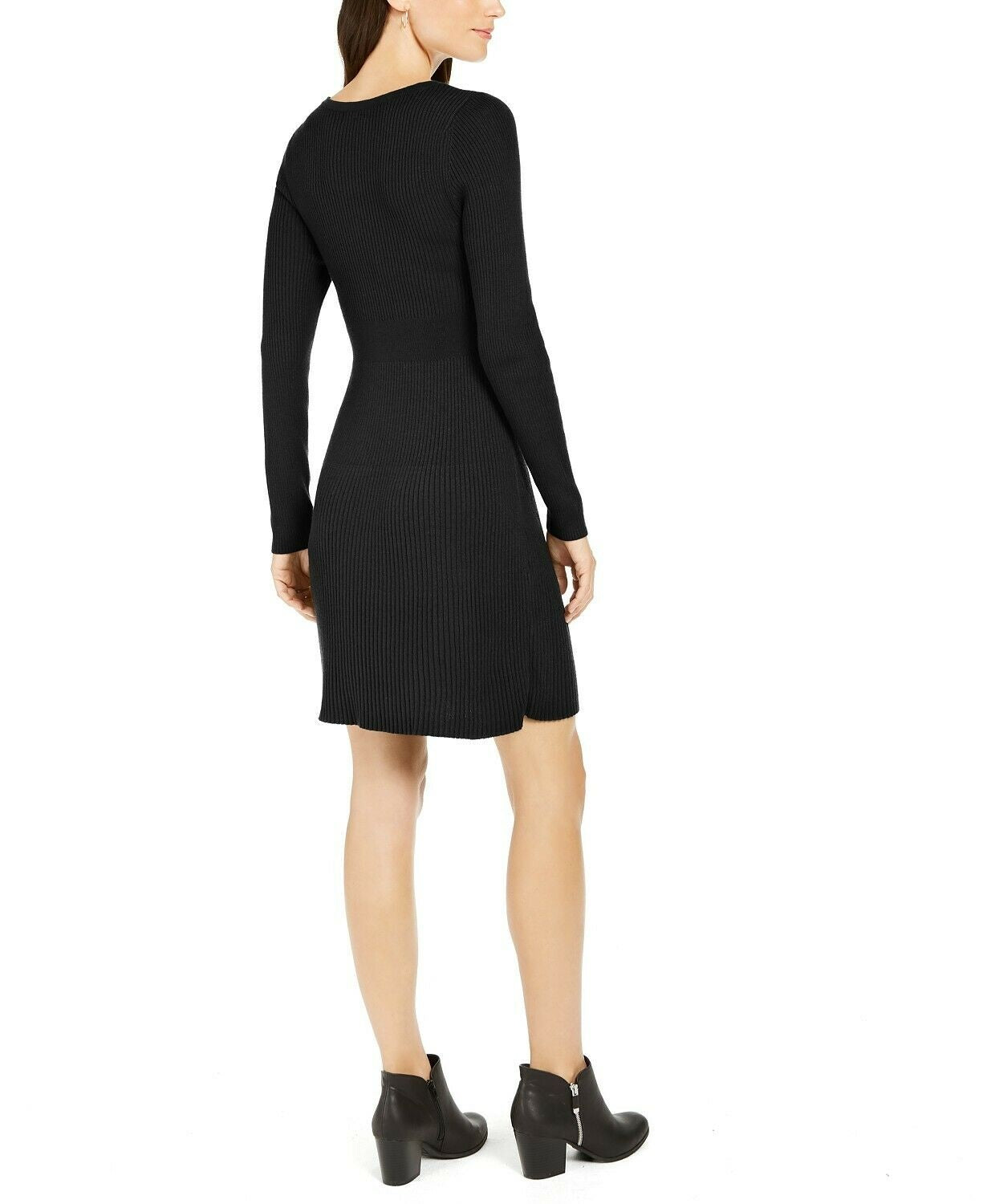 Style & Co Women's Ribbed-Knit Sweater Dress Black Size X-Large