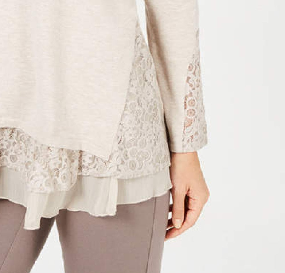 Style & Co Women's Lace Hem Tunic Sweater Beige Size Large