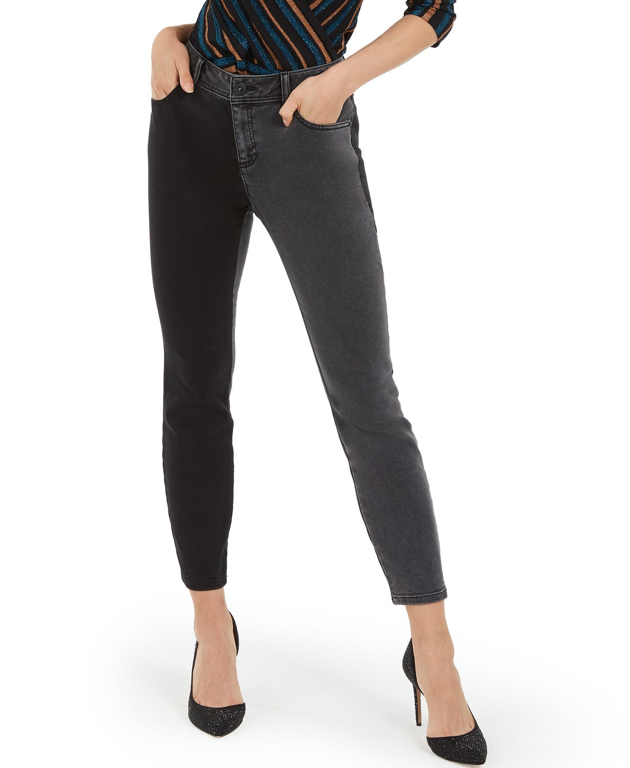INC International Concepts Women's Two-Tone Skinny Jeans Black Size 4