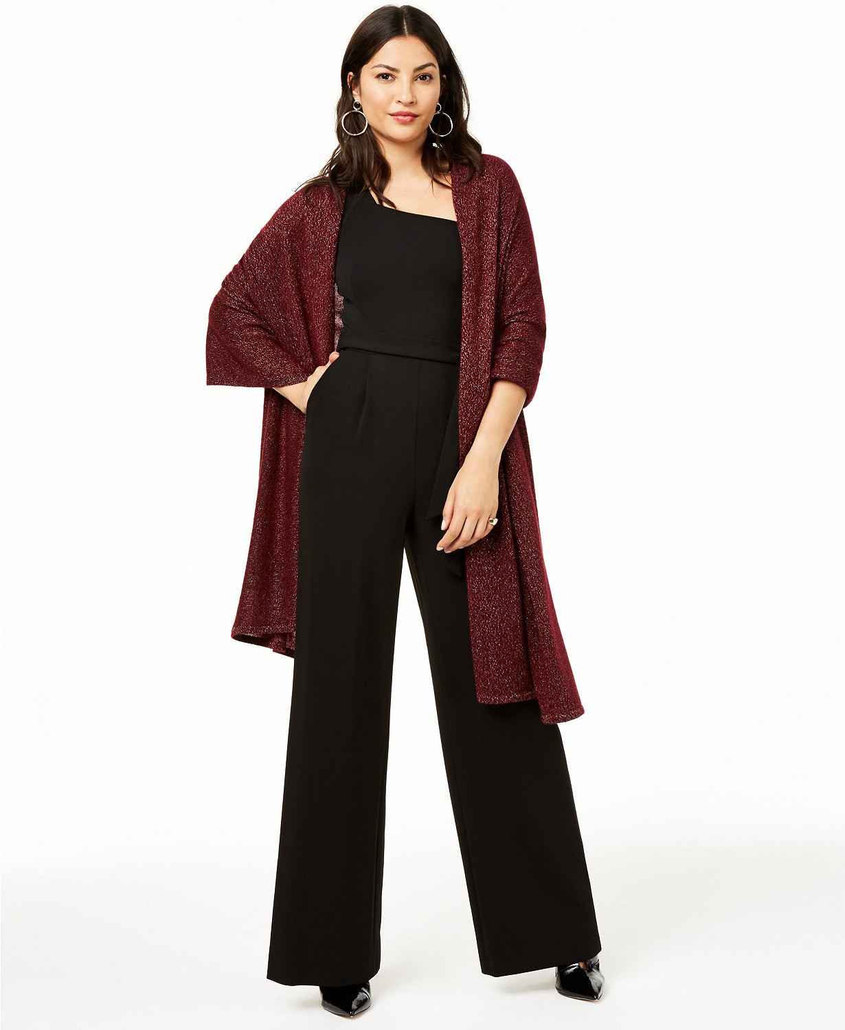 Charter Club Women's Cashmere Metallic Oversized Wrap Dark Red Size Regular