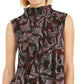 Alfani Women's Printed Smocked Mock-Neck Top Red Size Small