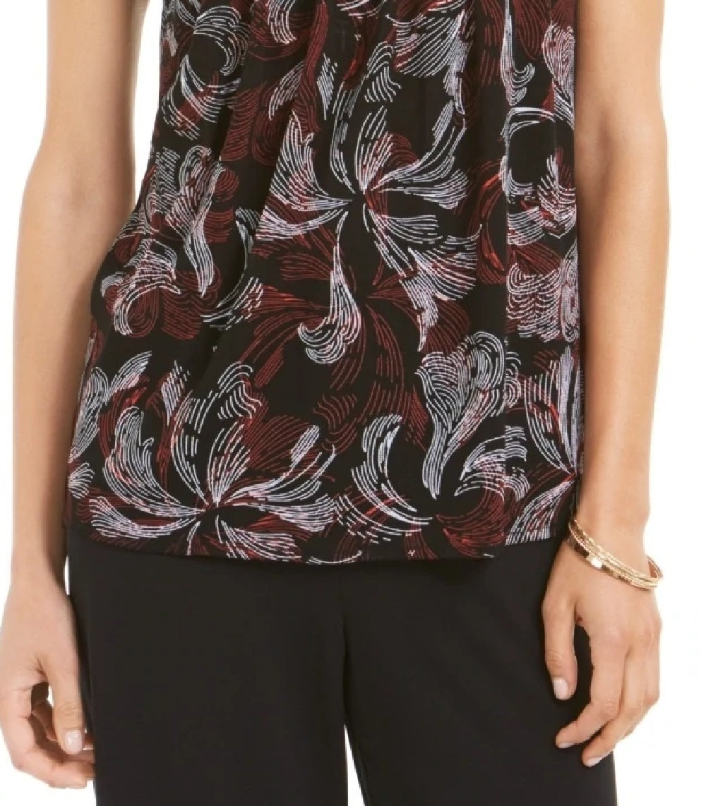 Alfani Women's Printed Smocked Mock-Neck Top Red Size Small
