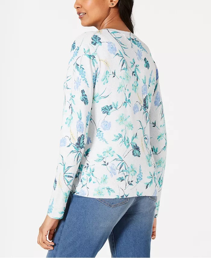 Charter Club Women's Floral-Print Cardigan  Blue Size Extra Large