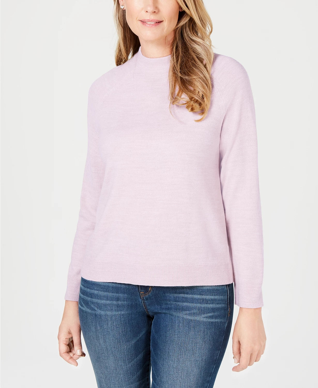 Karen Scott Women's Zip Back Mock Neck Sweater Pink Size Large