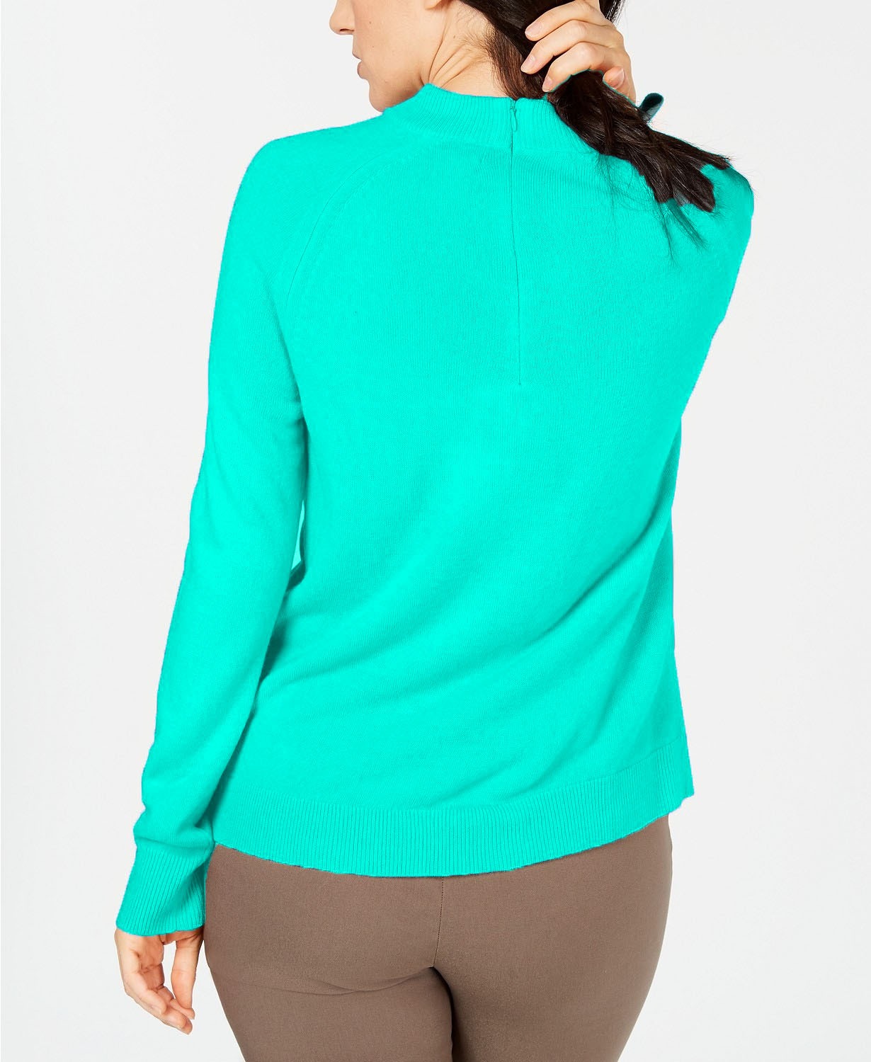 Karen Scott Women's Petite Luxsoft Zip-Back Sweater Aqua Size Small