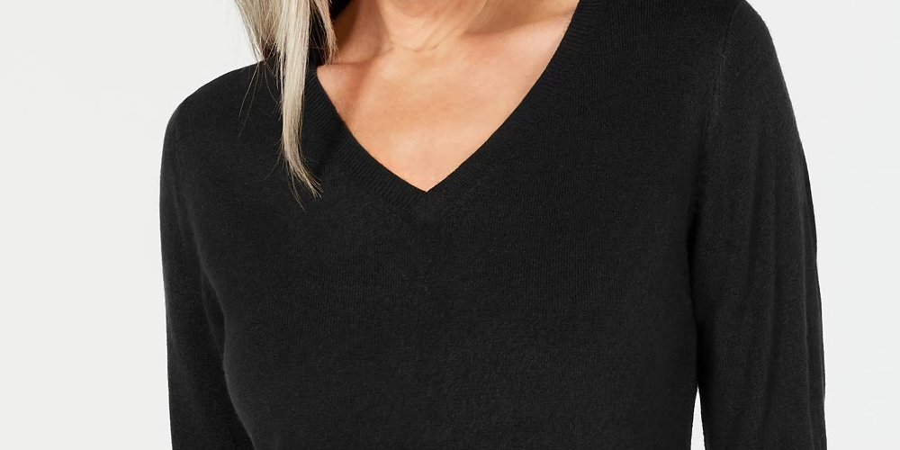 Karen Scott Women's V-Neck Sweater Black Size Extra Small