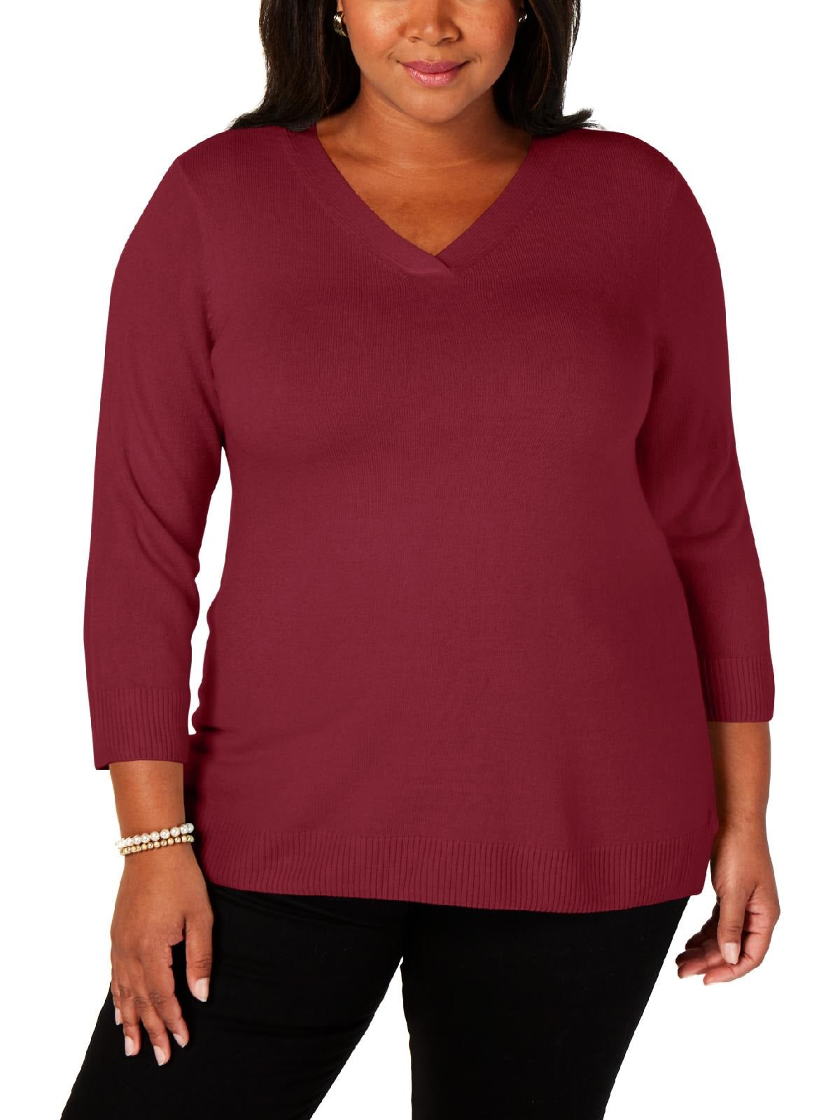 Karen Scott Women's V-Neck Sweater Red Size Small