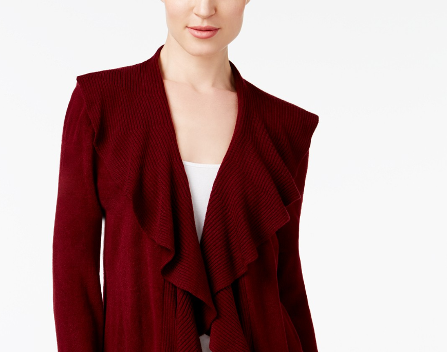 Karen Scott Women's Ruffle-Front Cardigan Black Size Large