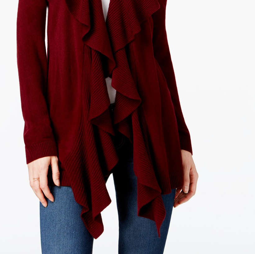 Karen Scott Women's Ruffle-Front Cardigan Black Size Large