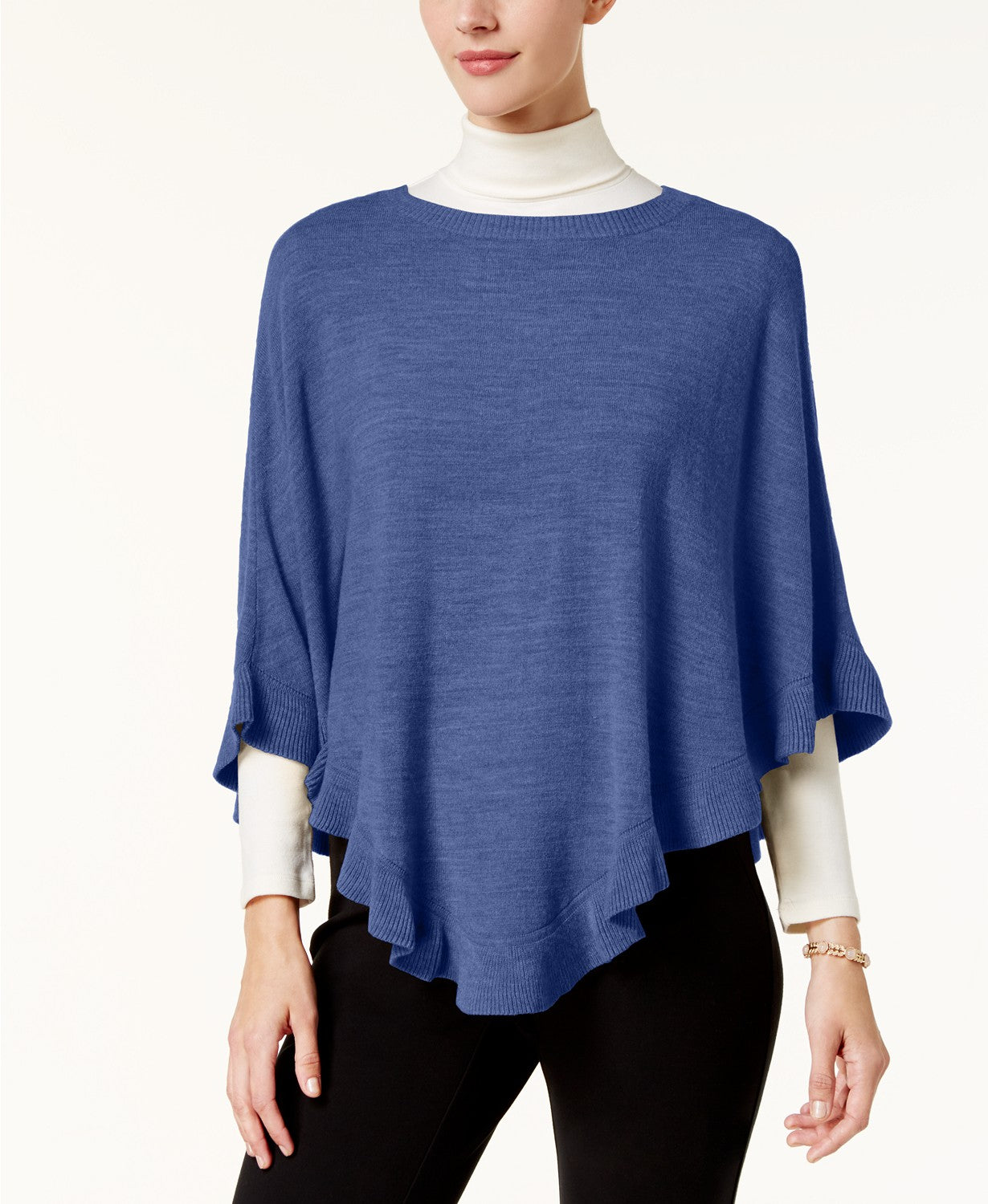 Karen Scott Women's Asymmetric Ruffled Poncho Blue Size X-Large