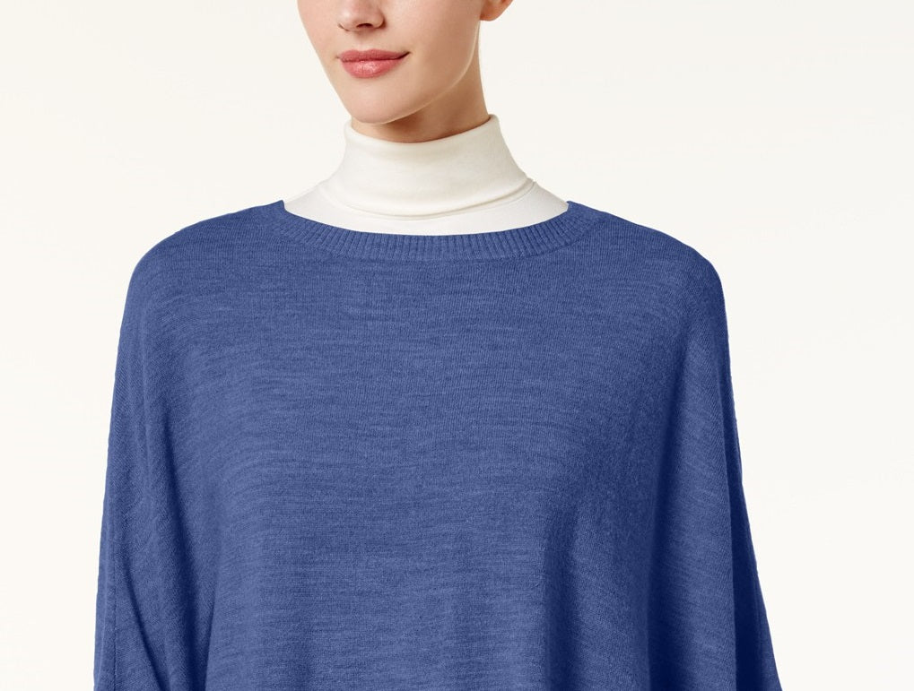 Karen Scott Women's Asymmetric Ruffled Poncho Blue Size X-Large