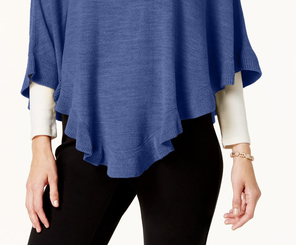 Karen Scott Women's Asymmetric Ruffled Poncho Blue Size X-Large