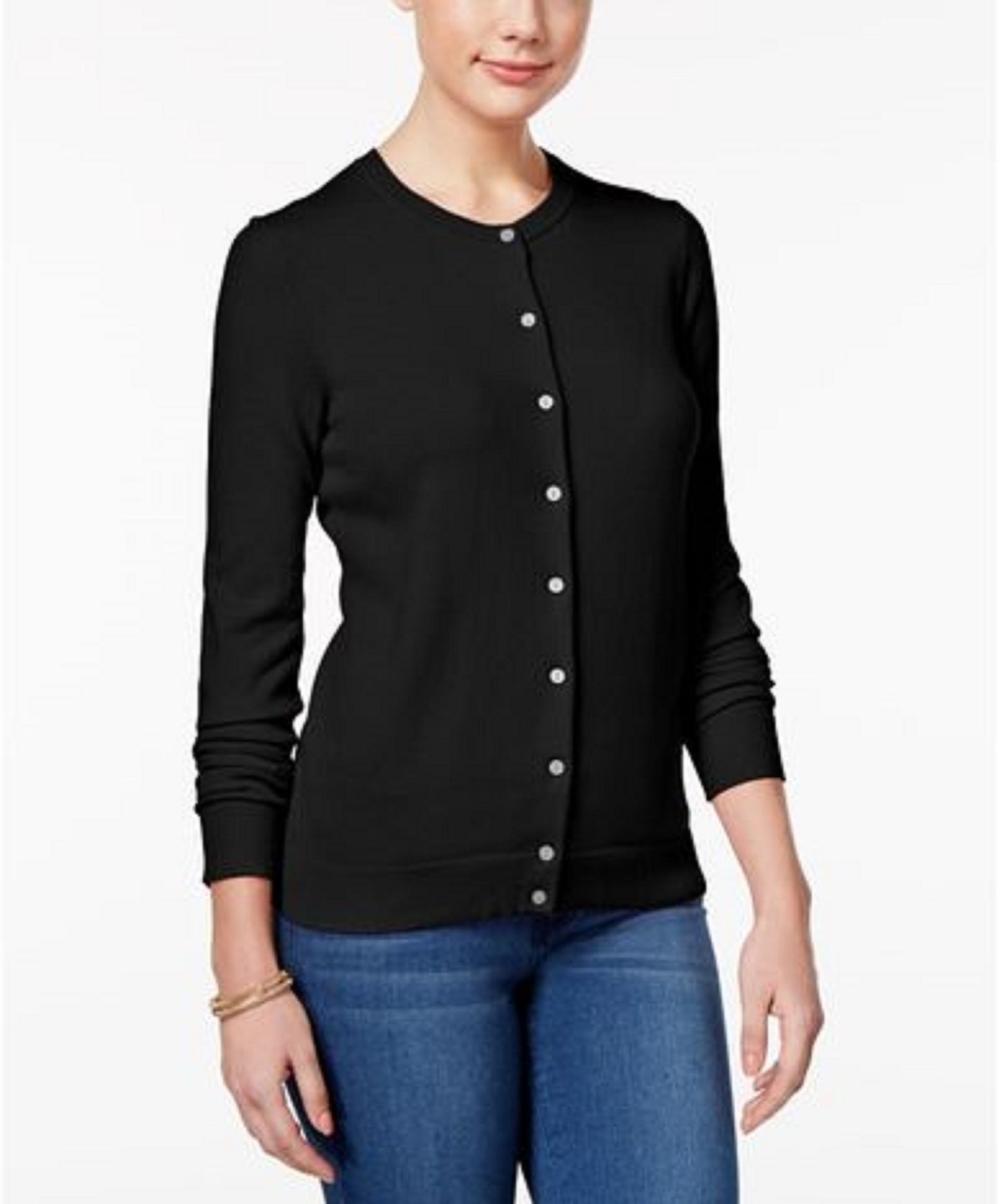 Karen Scott Women's Bead-Button Cardigan Black Size Small