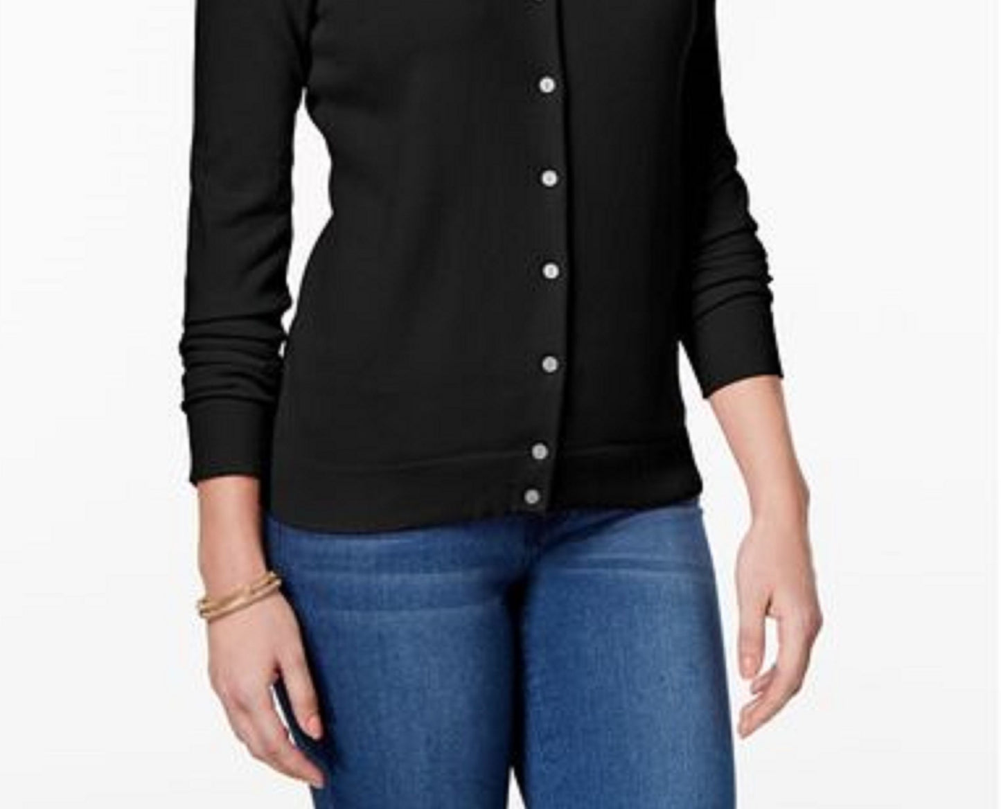 Karen Scott Women's Bead-Button Cardigan Black Size Small