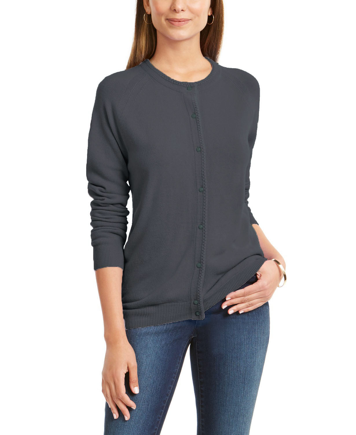 Karen Scott Women's Bead-Button Cardigan  Black Size Extra Large