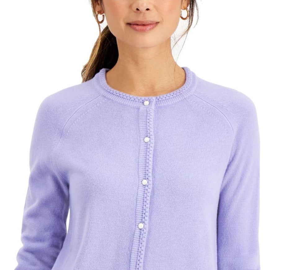 Karen Scott Women's Luxsoft Button Cardigan Blue Size Petite Medium