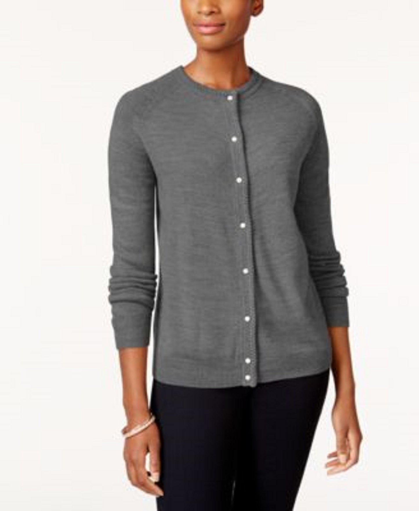 Karen Scott Women's Petite Luxsoft Button Cardigan Charcoal Size Petite