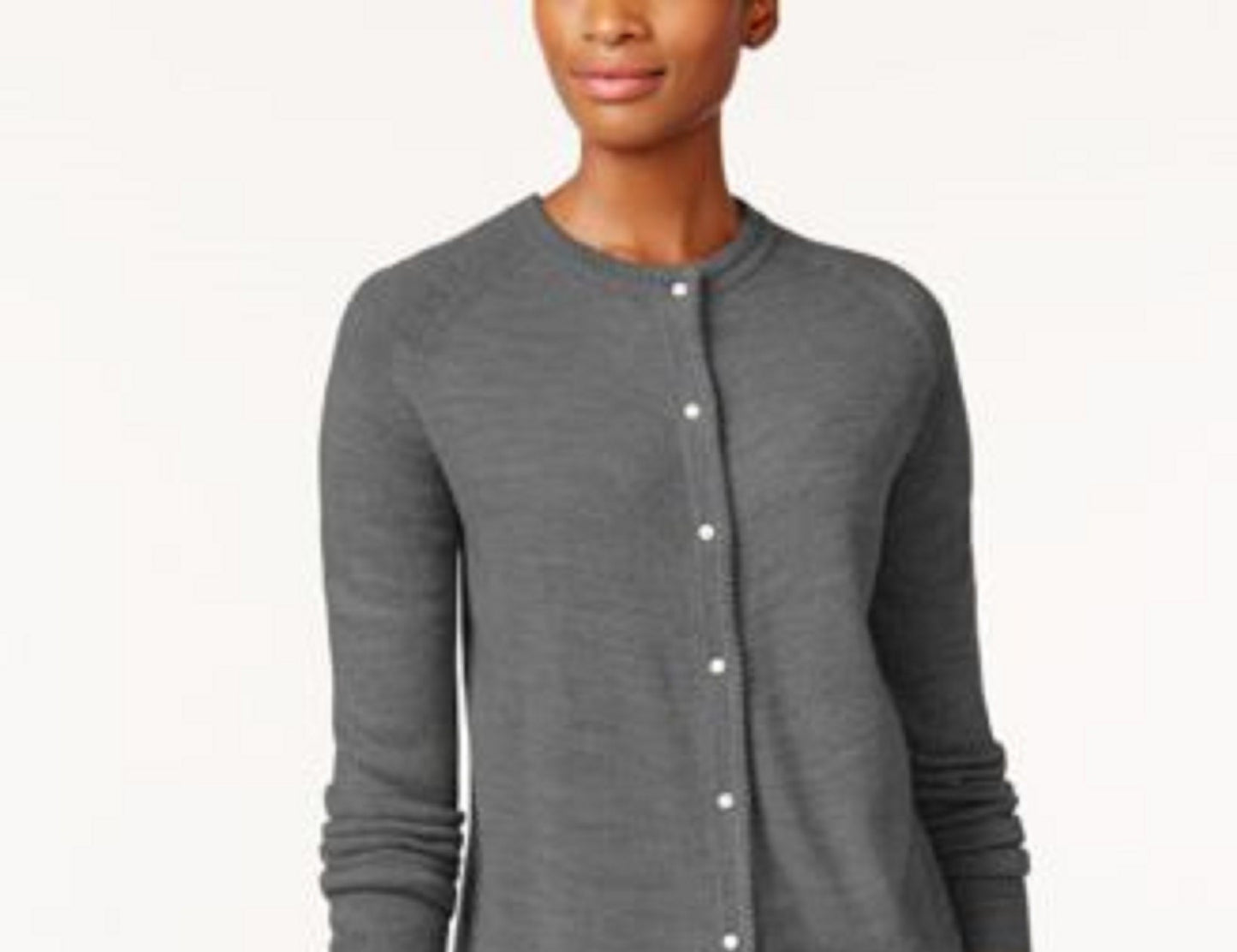 Karen Scott Women's Petite Luxsoft Button Cardigan Charcoal Size Petite