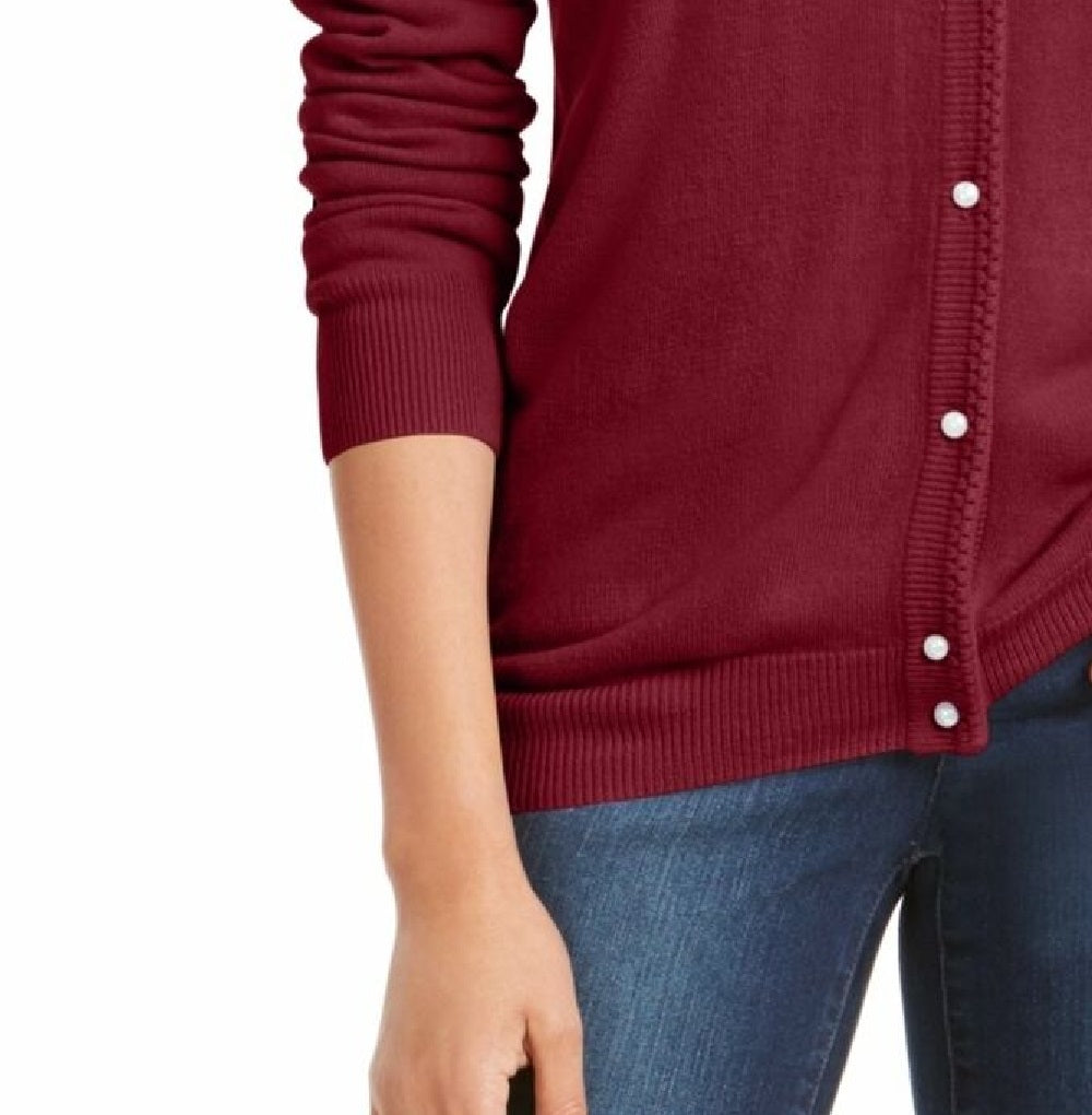 Karen Scott Women's Petite Luxsoft Button Cardigan Wine Size Medium