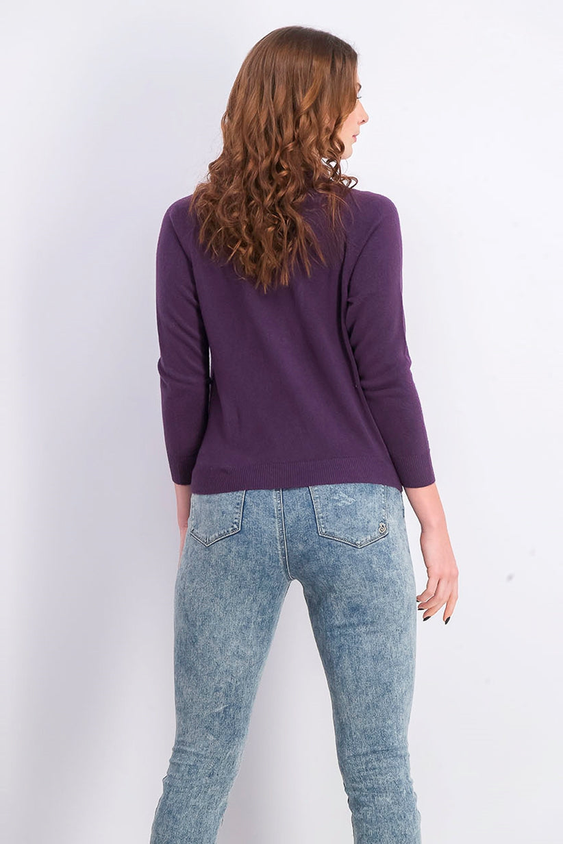 Karen Scott Women's Luxsoft Button Cardigan Med Purple Size Petite Medium