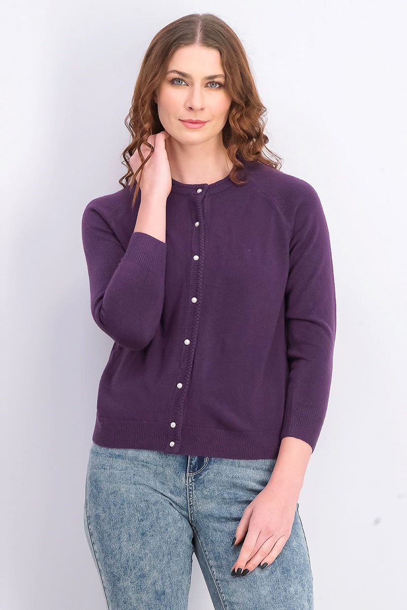 Karen Scott Women's Luxsoft Button Cardigan Purple Size Petite Small