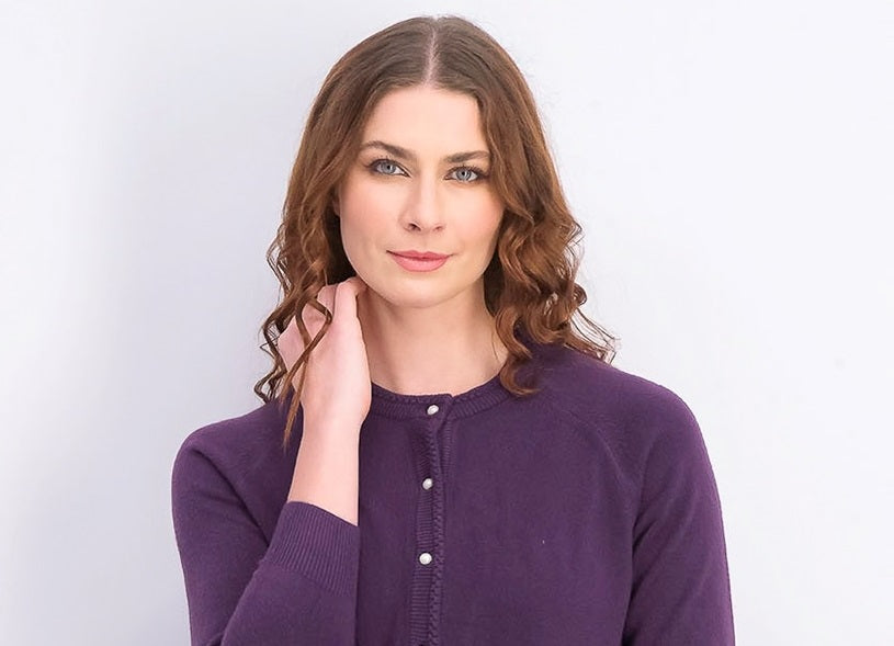 Karen Scott Women's Luxsoft Button Cardigan Purple Size Petite Small