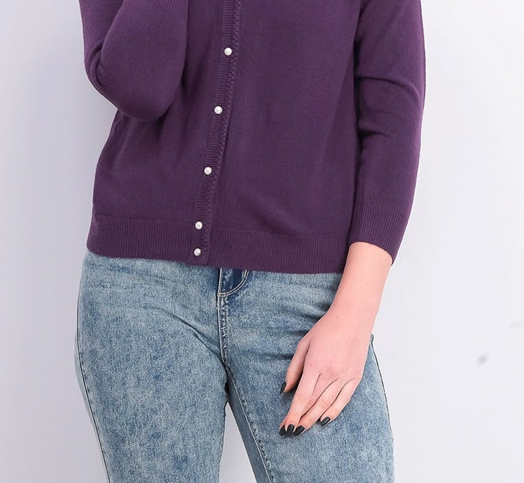 Karen Scott Women's Luxsoft Button Cardigan Purple Size Petite Small