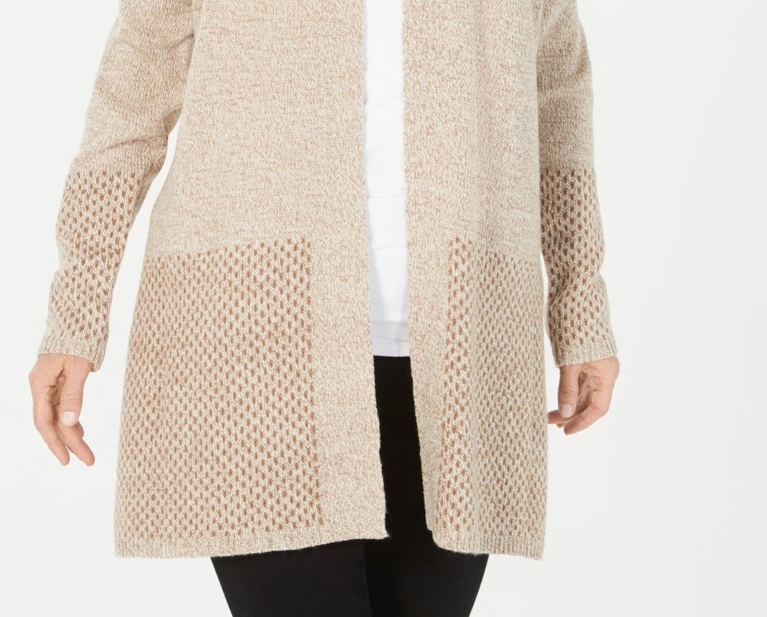 Karen Scott Women's Open-Front Contrast-Trim Cardigan Beige Size Large