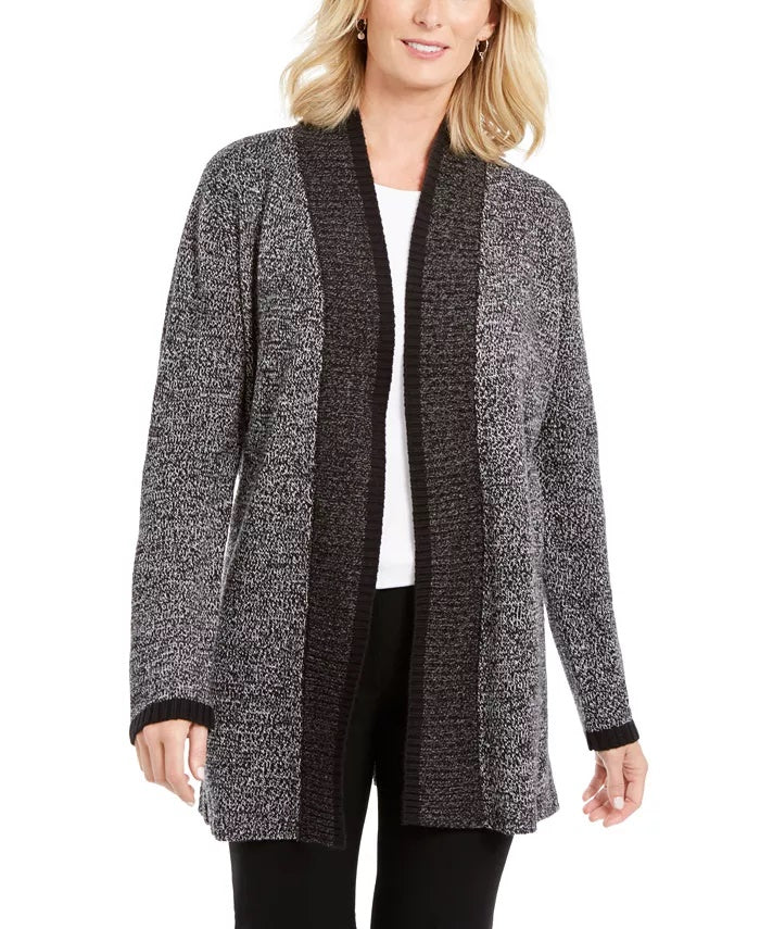 Karen Scott Women's Contrast Trim Open Front Cardigan Black Size X-Large