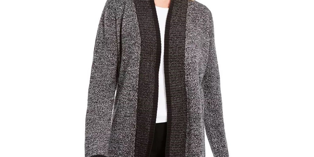 Karen Scott Women's Contrast Trim Open Front Cardigan Black Size X-Large