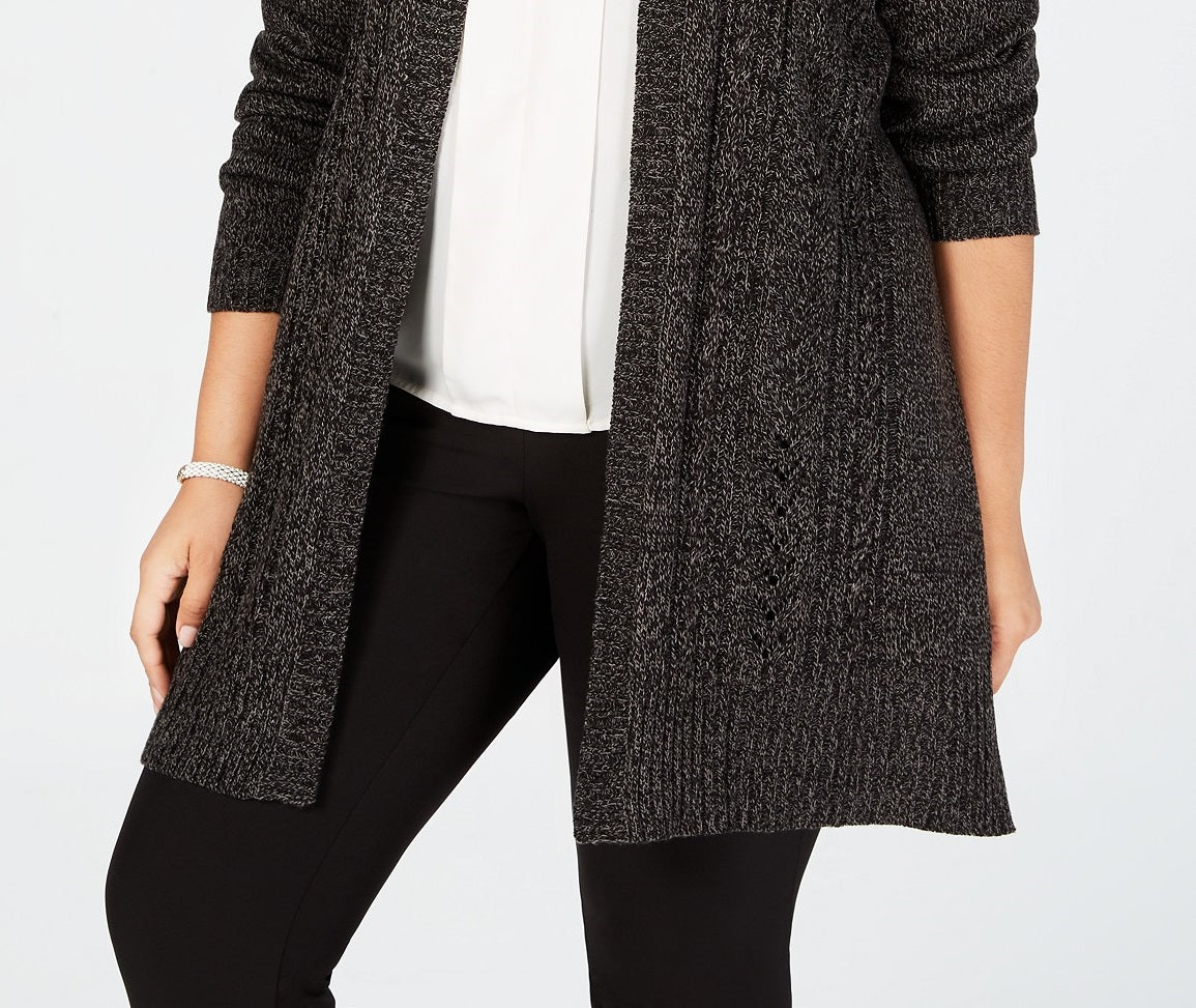 Karen Scott Women's Plus Size Pointelle Open-Front Cardigan Black Size 2X