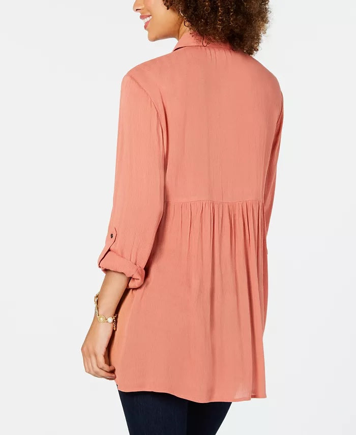 Style & Co Women's Babydoll Tunic Shirt Orange Size Petite Small