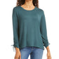 Style & Co Women's Petite Drawstring Tie-Cuff Top Green Size Petite