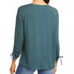 Style & Co Women's Petite Drawstring Tie-Cuff Top Green Size Petite