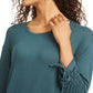 Style & Co Women's Petite Drawstring Tie-Cuff Top Green Size Petite