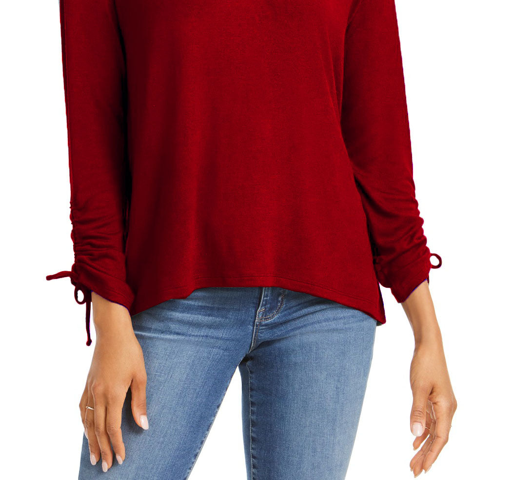 Style & Co Women's Petite Drawstring Tie-Cuff Top Red Size PP