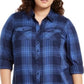 Style & Co Women's Plus Size Plaid Utility Shirt  Blue Size Extra Large