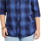 Style & Co Women's Plus Size Plaid Utility Shirt  Blue Size Extra Large