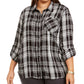 Style & Co Women's Plus Size Plaid Button-Up Shirt Black Size XX-Large
