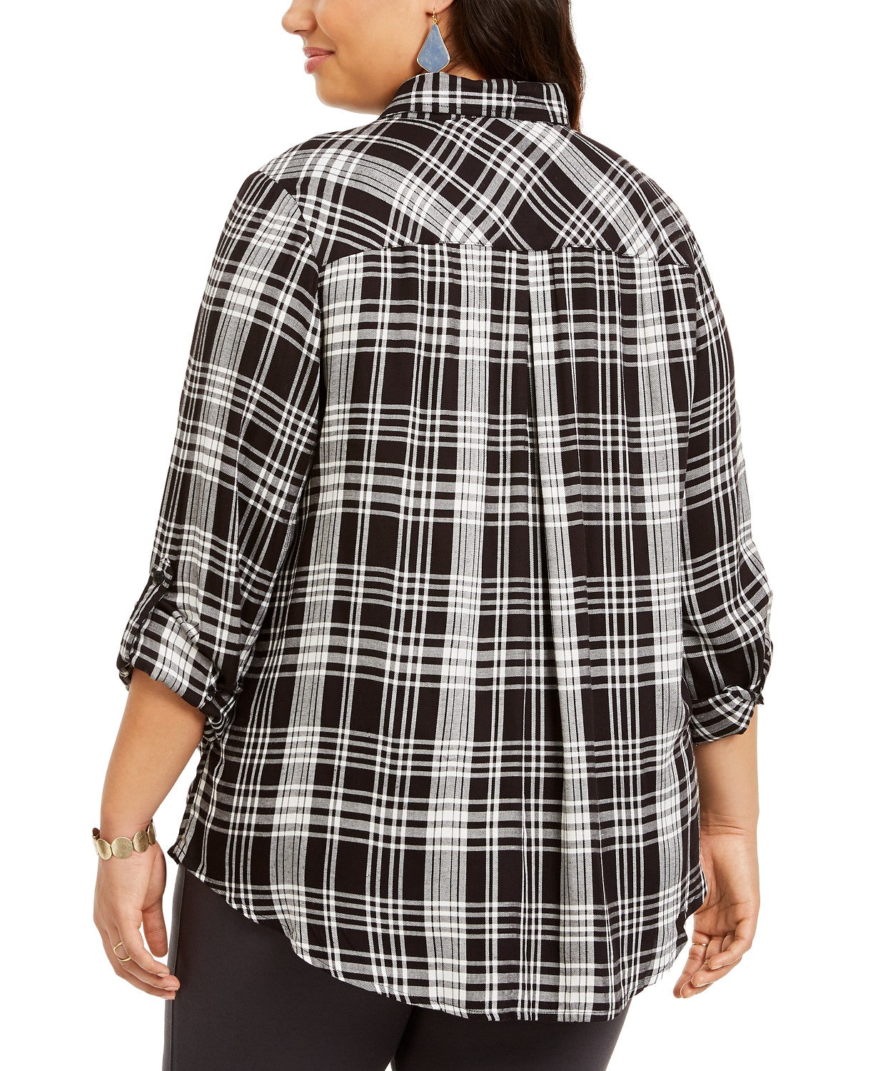 Style & Co Women's Plus Size Plaid Button-Up Shirt Black Size XX-Large