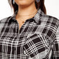 Style & Co Women's Plus Size Plaid Button-Up Shirt Black Size XX-Large