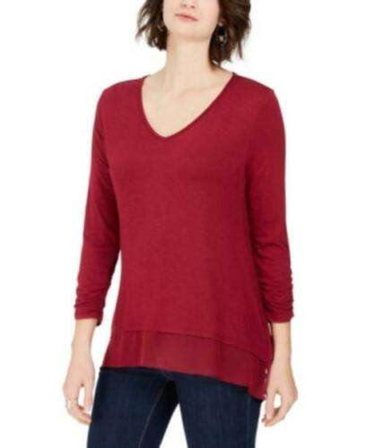Style & Co Women's V-Neck Chiffon-Hem Top Purple Size Large