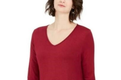Style & Co Women's V-Neck Chiffon-Hem Top Purple Size Large