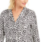 Charter Club Women's Animal Print Pleated V Neck Top White Size Small